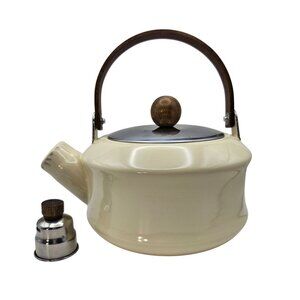 Vintage 1983 2 Qt Whistling Tea Kettle Porcelain Enamel Ivory W/Box Towle